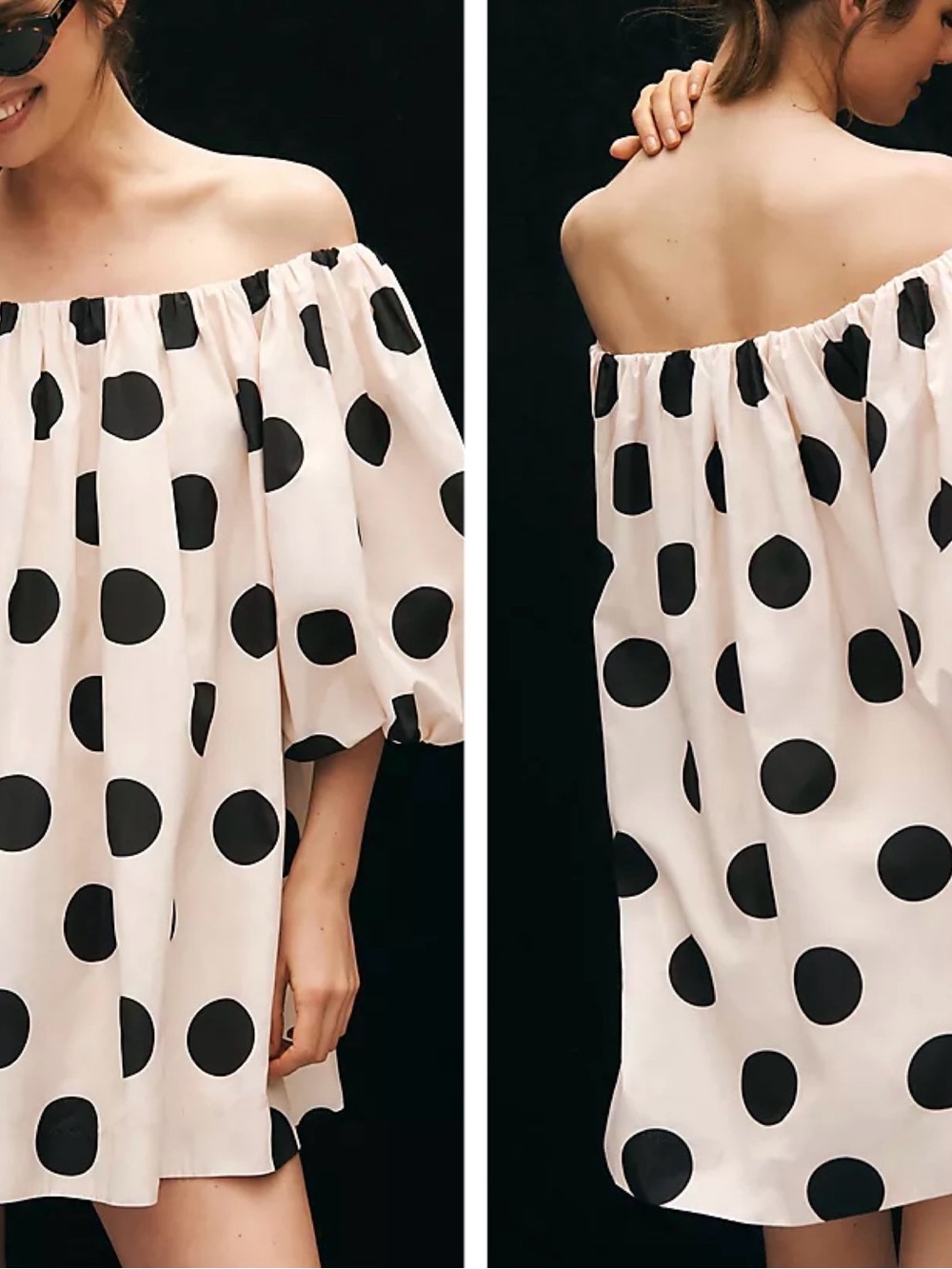 Anthropologie Mare Mare Polka Dot  Off-The-Shoulder Mini Dress, Size XL